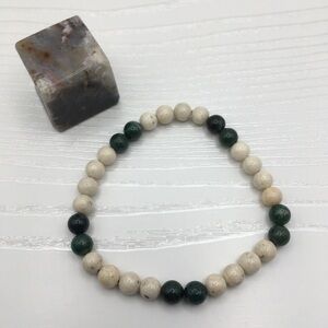 HANDCRAFTED Fossil & Moss Agate Stretch Bracelet